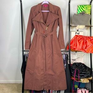 Vintage Betseyville Betsey Johnson Milk Chocolate Brown Cotton Long Trench Coat